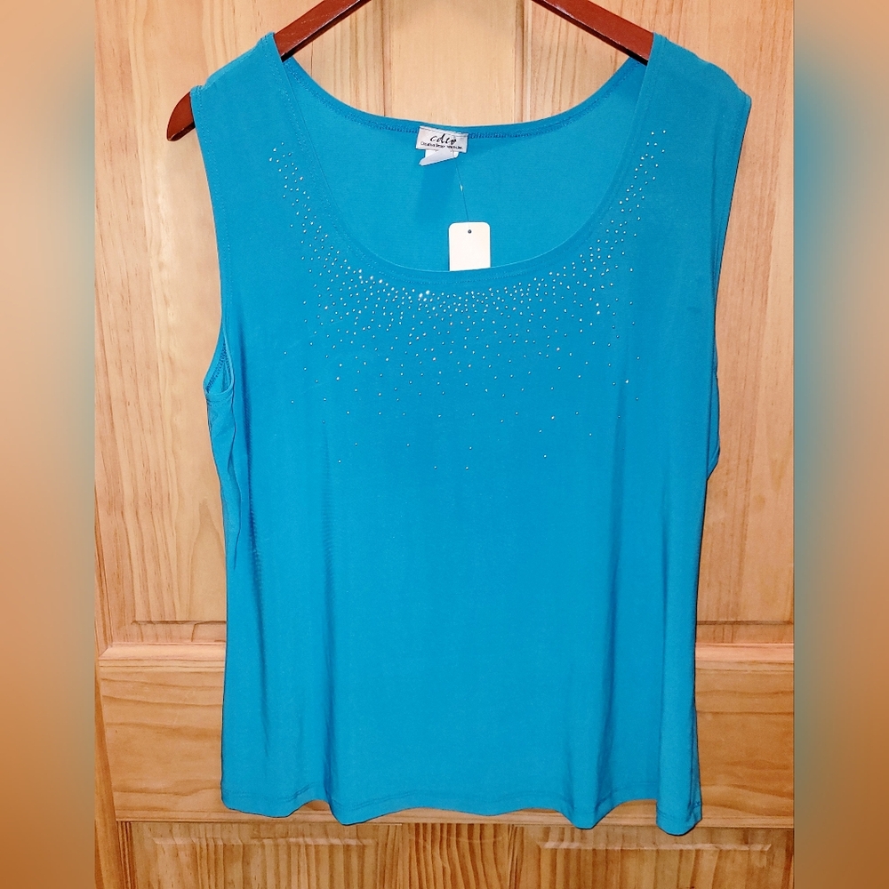 NWT Womens Blue Embelished Tank Top. Size XL